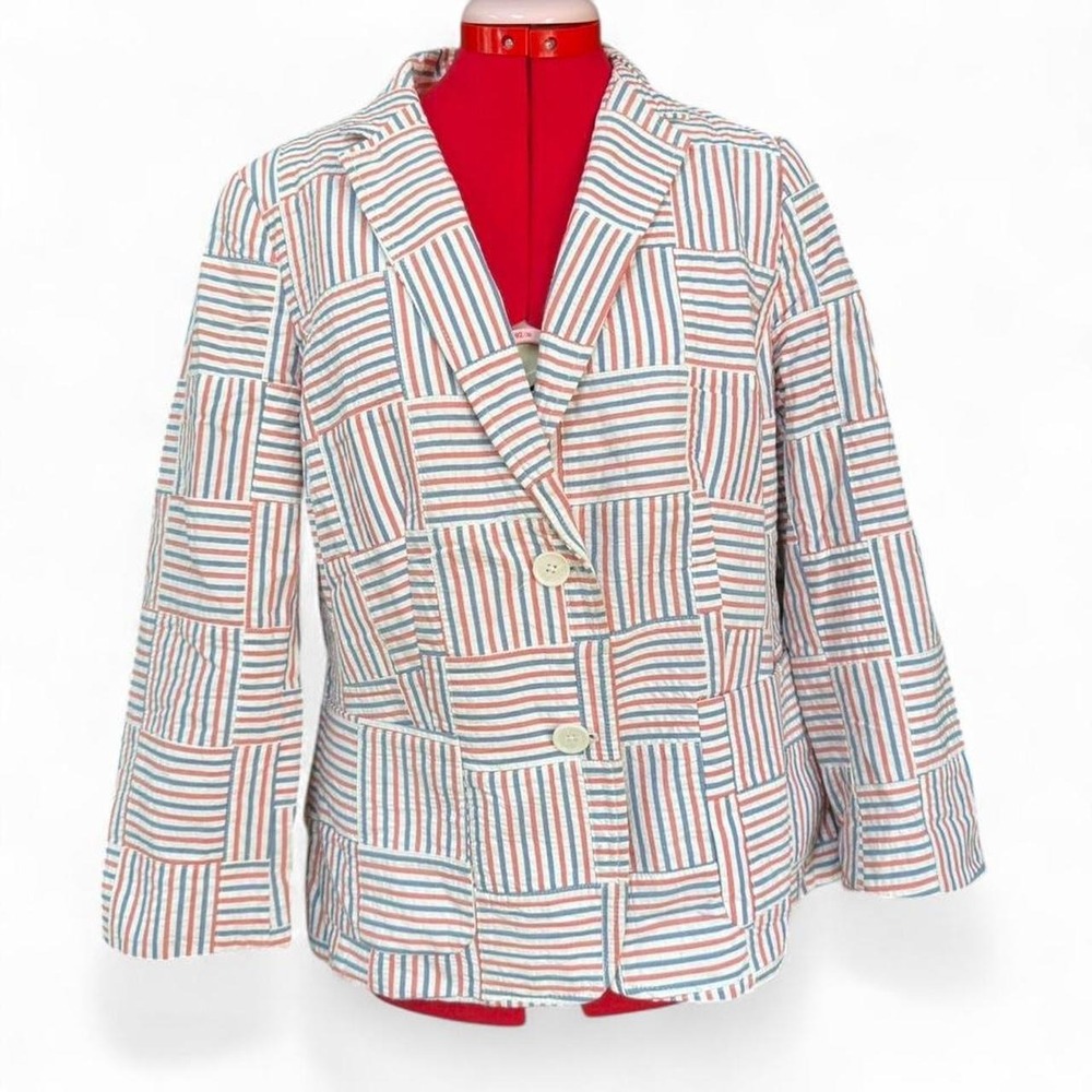 Talbots‎ Red White & Blue Striped Cotton Blazer Jacket Size 12